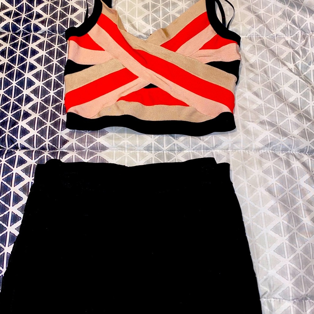 Bandage set crop top and skirt from Bebe
